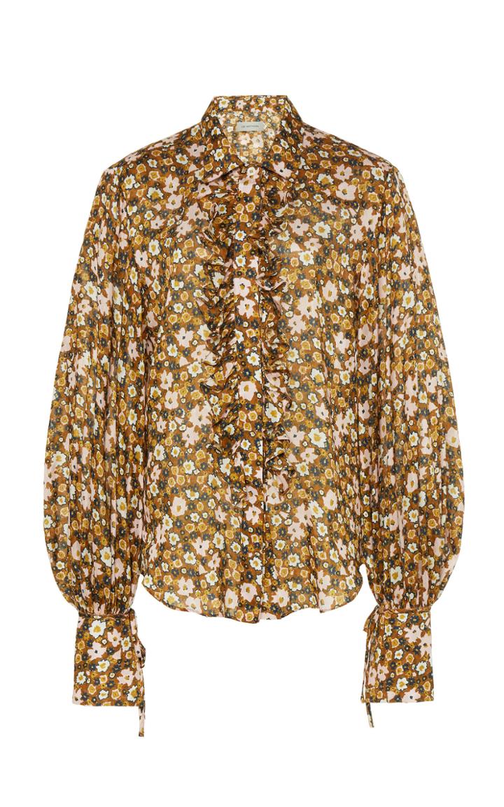 Moda Operandi Lee Mathews Ariel Floral-print Linen-silk Ruffle-front Blouse Size: 1