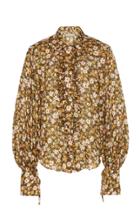 Moda Operandi Lee Mathews Ariel Floral-print Linen-silk Ruffle-front Blouse Size: 1