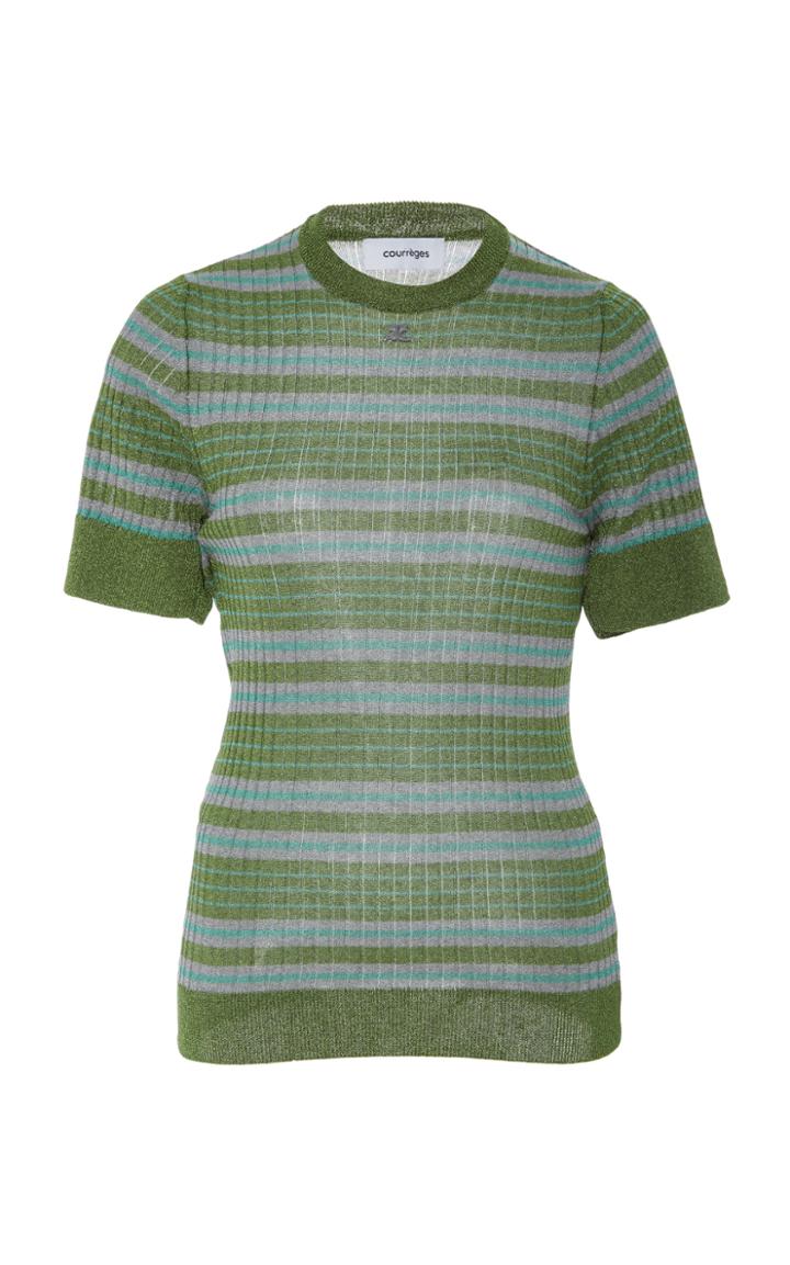 Courrges Striped Ribbed Short Sleeve Top