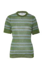 Courrges Striped Ribbed Short Sleeve Top