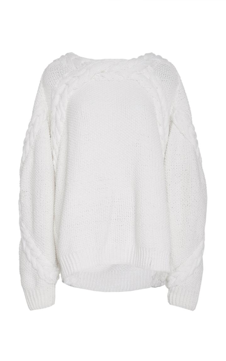 Oscar De La Renta Low Back Cable-knit Wool Sweater