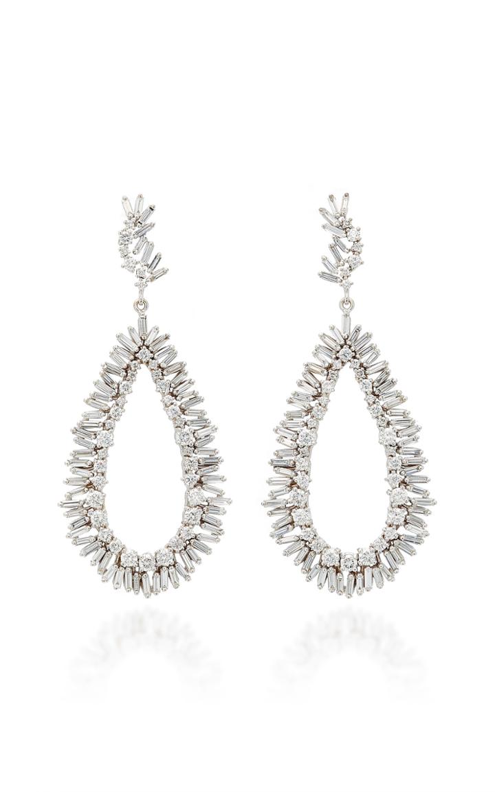 Suzanne Kalan Baguetted And Round White Diamonds Drop Earrings