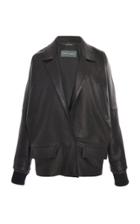 Alberta Ferretti Oversized Belted Leather Blazer Jacket