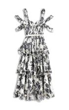 Moda Operandi Brock Collection Samanta Tiered Floral Cotton Cold-shoulder Maxi Dress