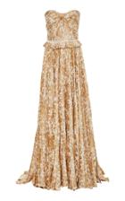 Elizabeth Kennedy Pleated Lame Gown With Pearl Trim