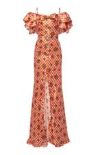 Moda Operandi Alessandra Rich Belted Gingham Satin Maxi Dress
