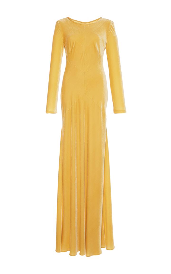 Alberta Ferretti Velvet Long Sleeve Gown