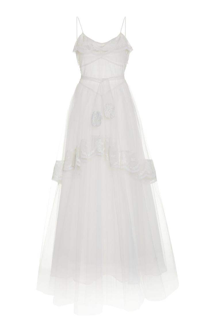 Moda Operandi Loveshackfancy Avianna Embroidered Silk Gown