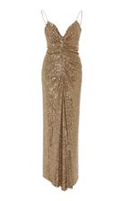 Monique Lhuillier Ruched Sequin-charmeuse Gown