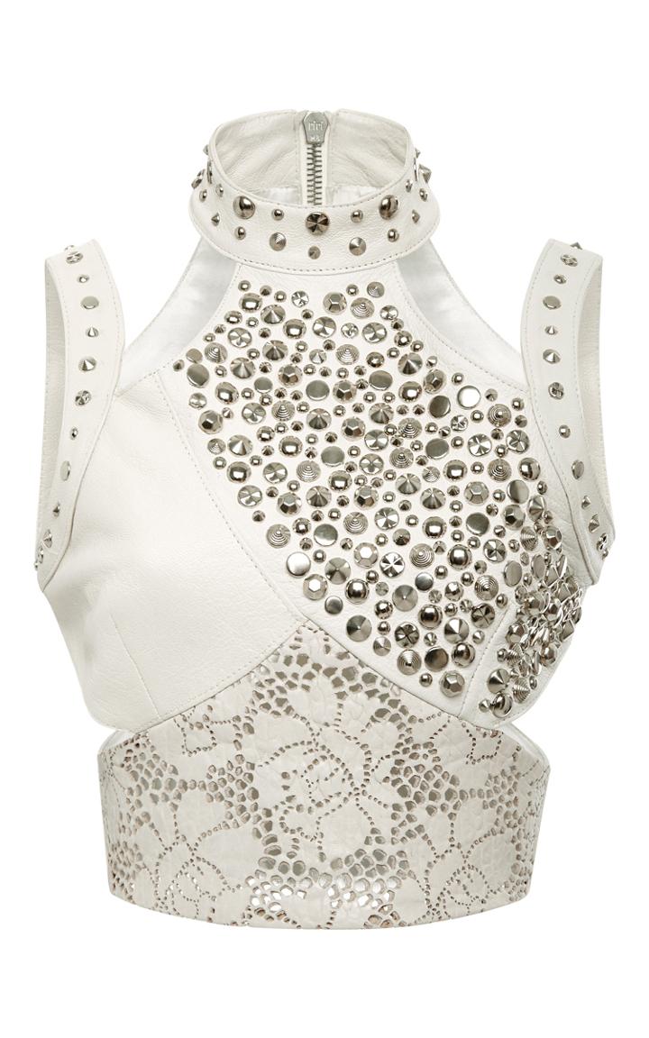 Rodarte Off-white Laser Cut Leather Top