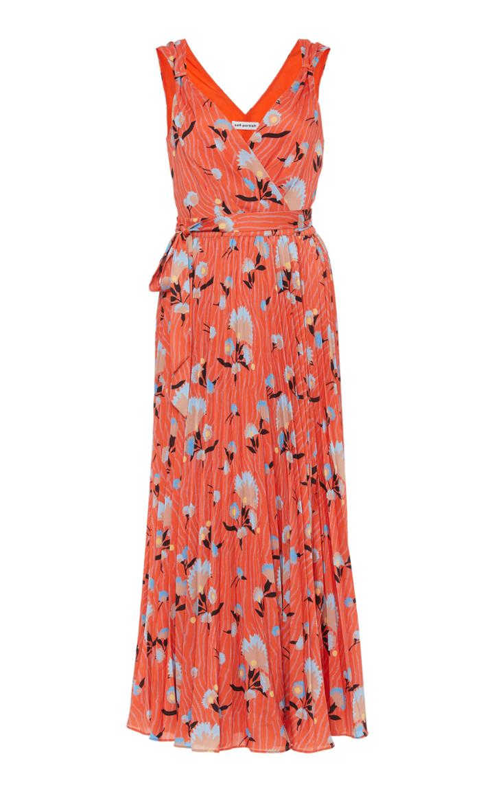 Self Portrait Pleated Floral-print Crepe Midi Dress