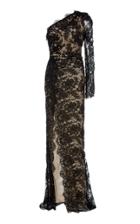 Monique Lhuillier One Shoulder Cotton-blend Lace Gown