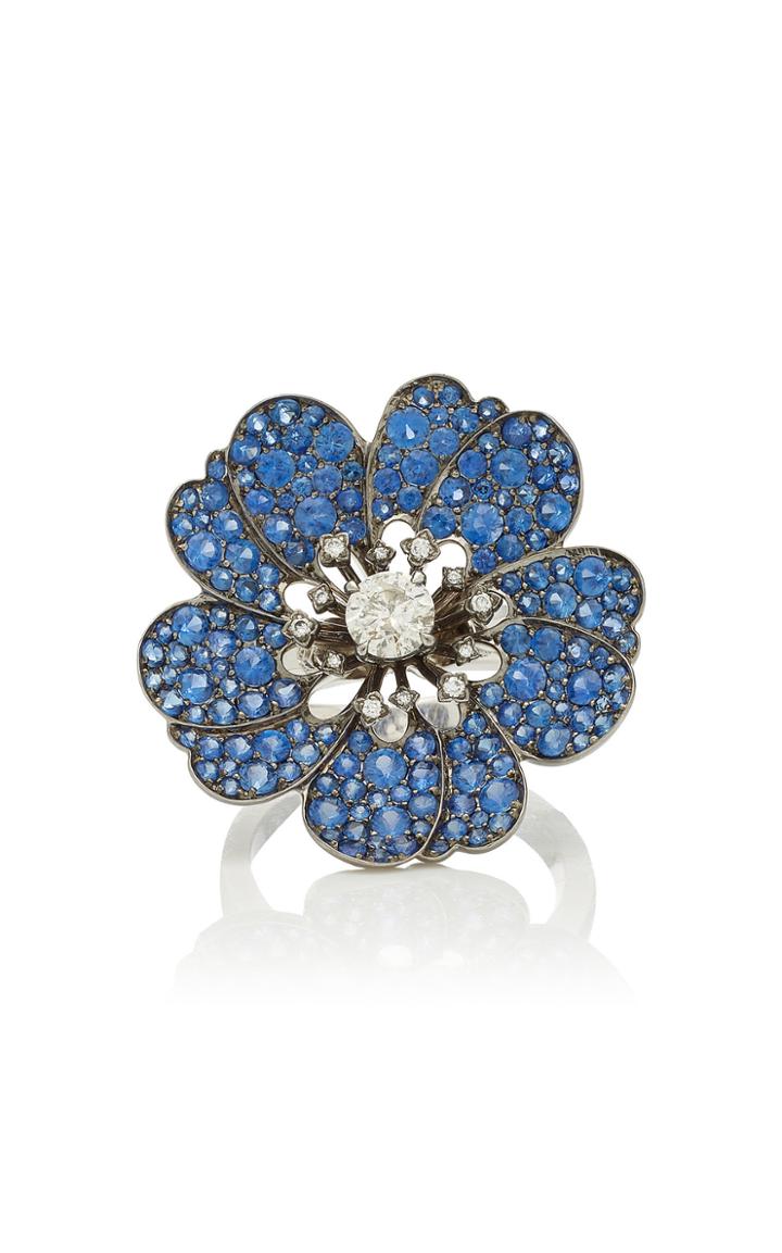 Nam Cho Rhodium-plated 18k White Gold Sapphire And Diamond Ring