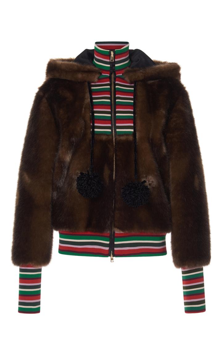 Stella Jean Striped Combo Faux Fur Hoodie