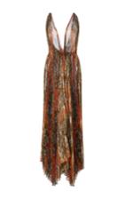 Oscar De La Renta V Neck Pleated Leaf Lam Gown