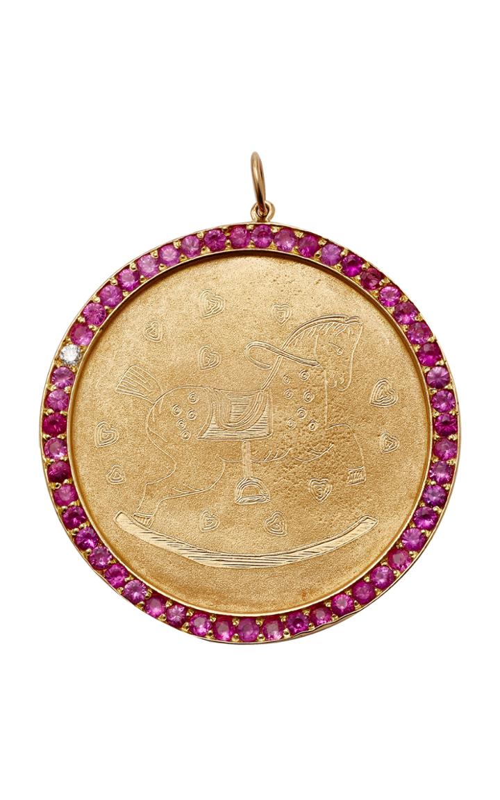 Emily & Ashley Pink Sapphire Horse Engraved Charm