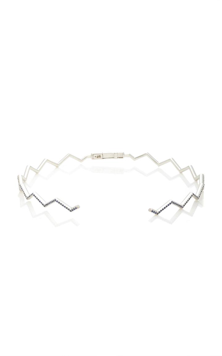 Sabine Getty White Gold Zig Zag Choker With Blue Sapphire