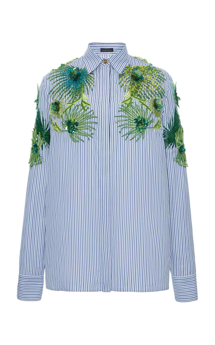 Moda Operandi Versace Collared Embroidered Cotton Top Size: 36