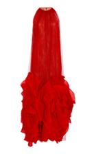 Moda Operandi Costarellos Silk Tulle Cape Dress With Oversized Organza Flowers Size: