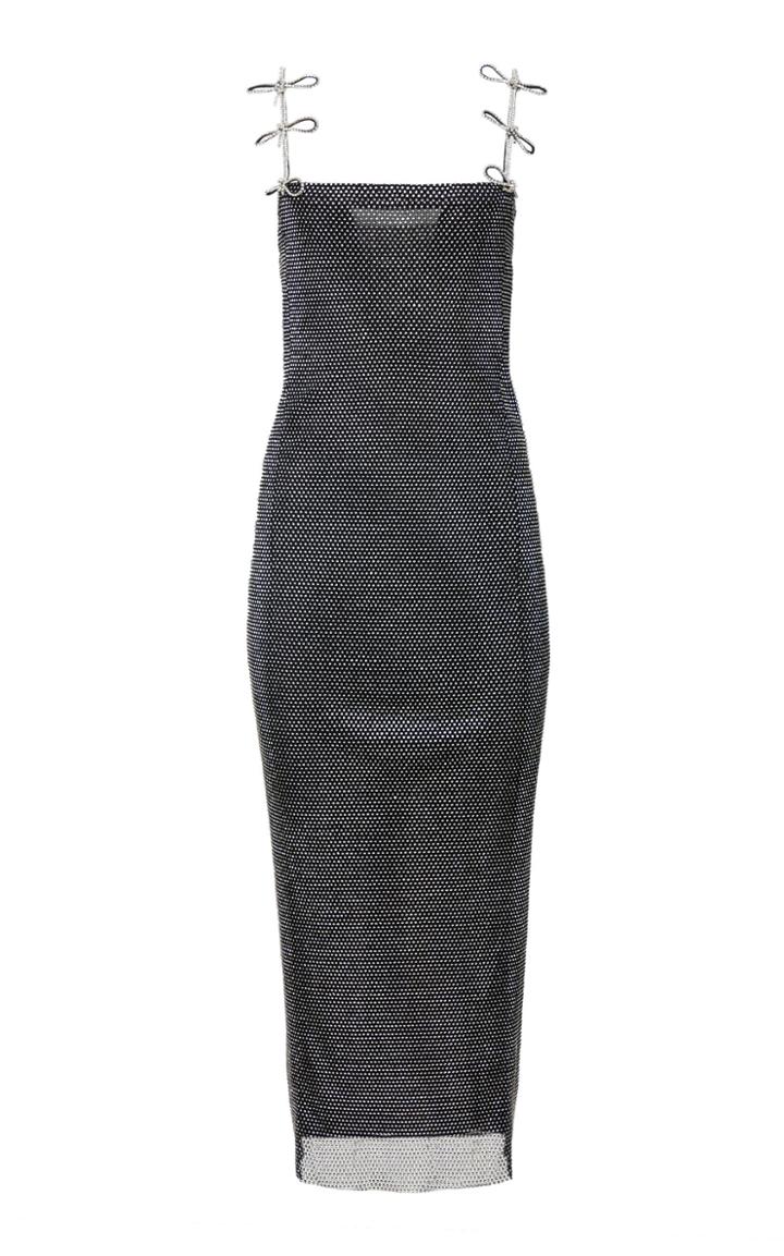 Moda Operandi Mach & Mach Crystallized Mesh Bow-accented Midi Dress Size: S