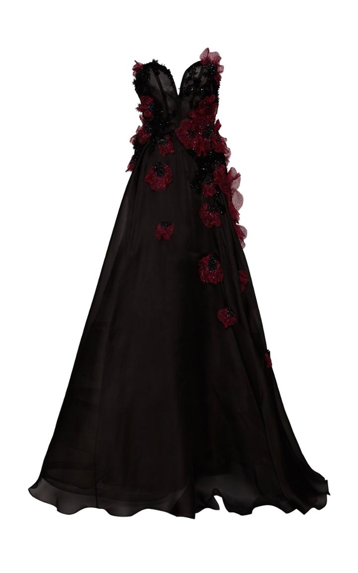 Pamella Roland Embellished Strapless Organza Gown