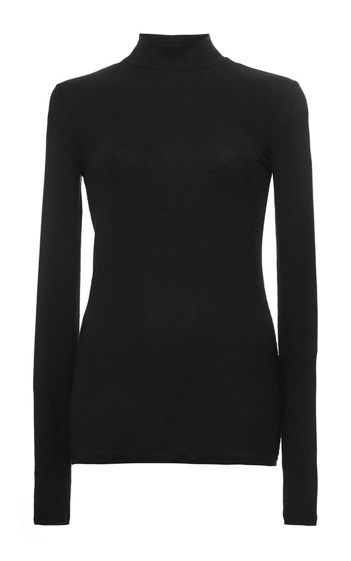 Atm Black Micro Modal Mock Neck Top