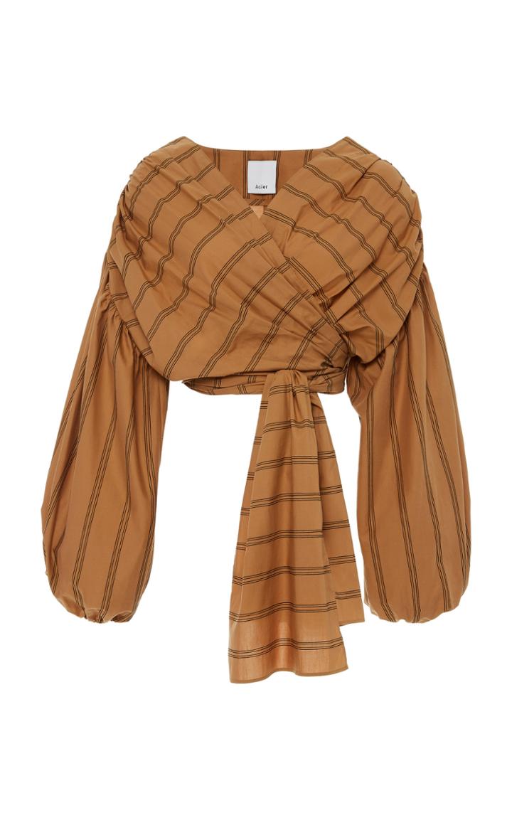 Moda Operandi Acler Wyatt Burnt Caramel Stripe Wrap Blouse Size: 4