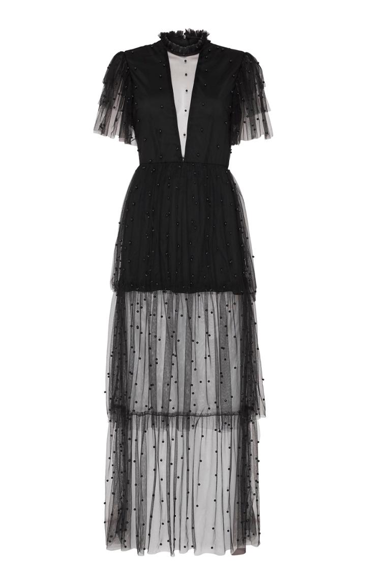 Macgraw Flutter Polka-dot Tiered Tulle Dress