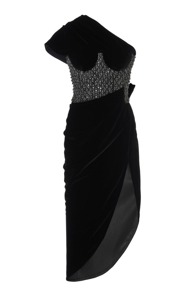 Ralph & Russo Asymmetric Crystal-embellished Velvet Gown
