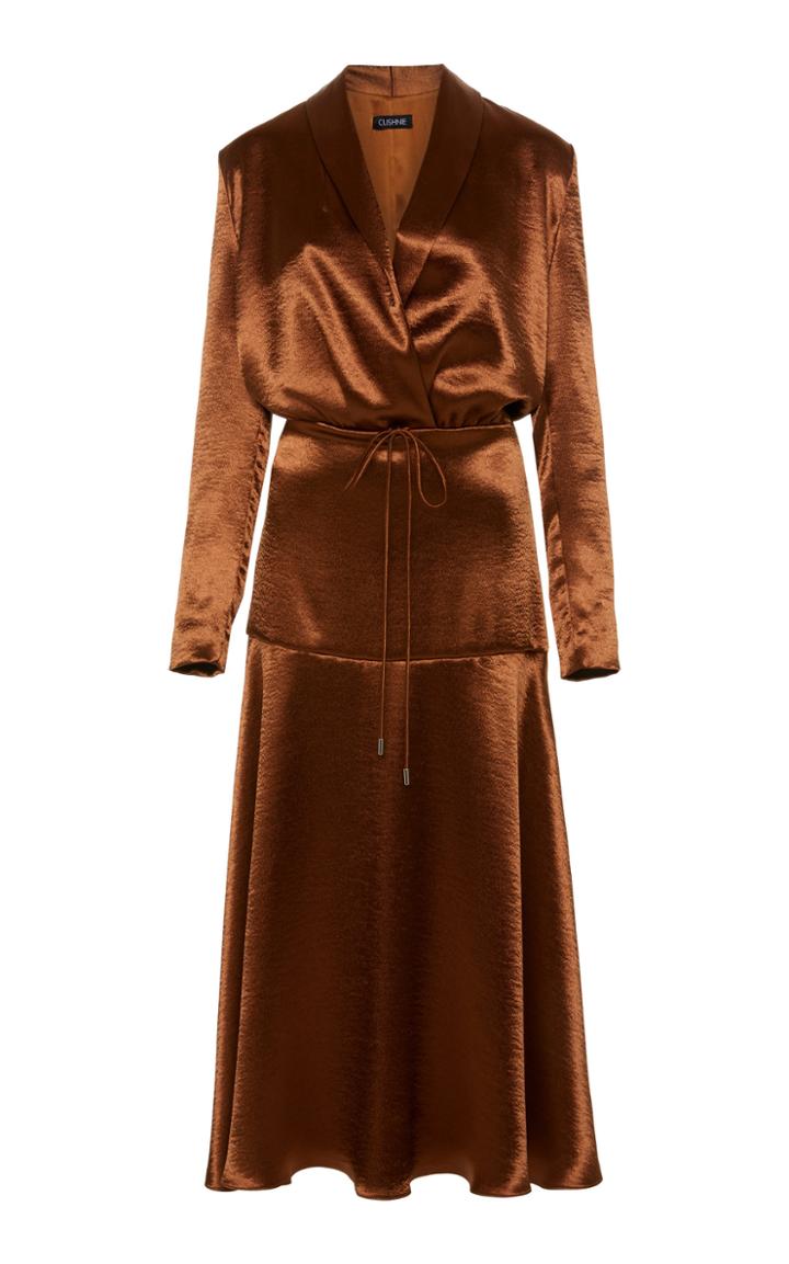 Cushnie Tie-waist Satin Midi Dress