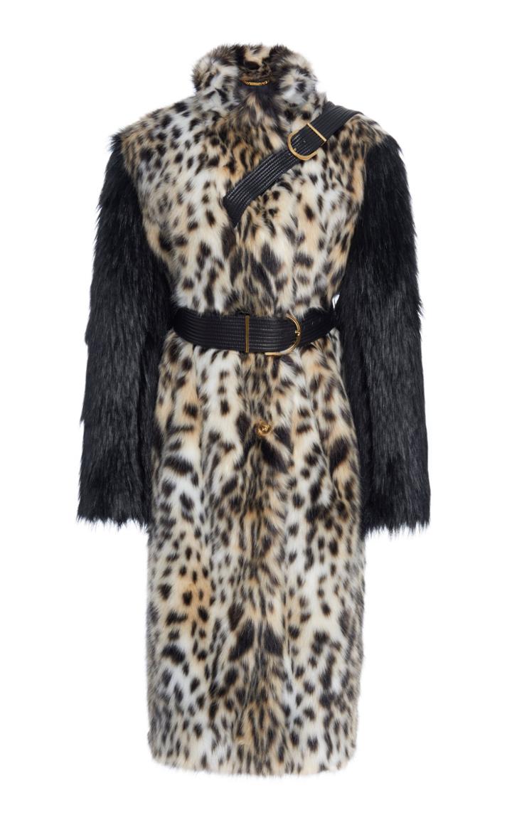 Versace Two-tone Leopard Printed Faux Fur Coat