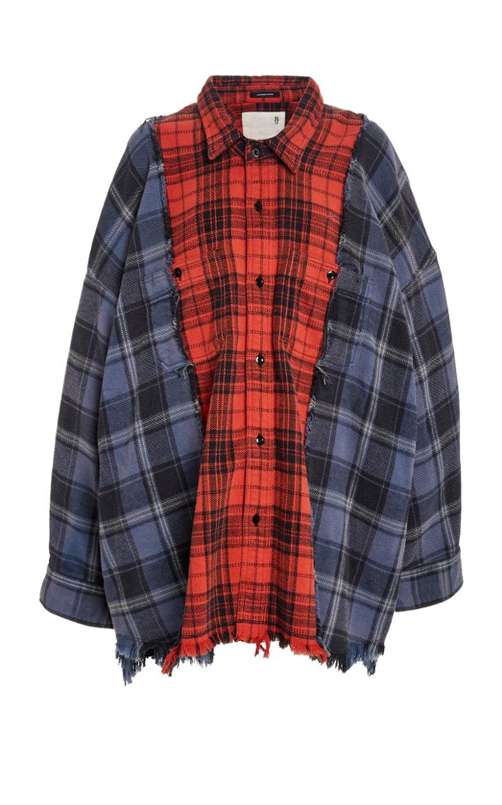 Moda Operandi R13 Oversized Distressed Mixed-plaid Flannel Shirt