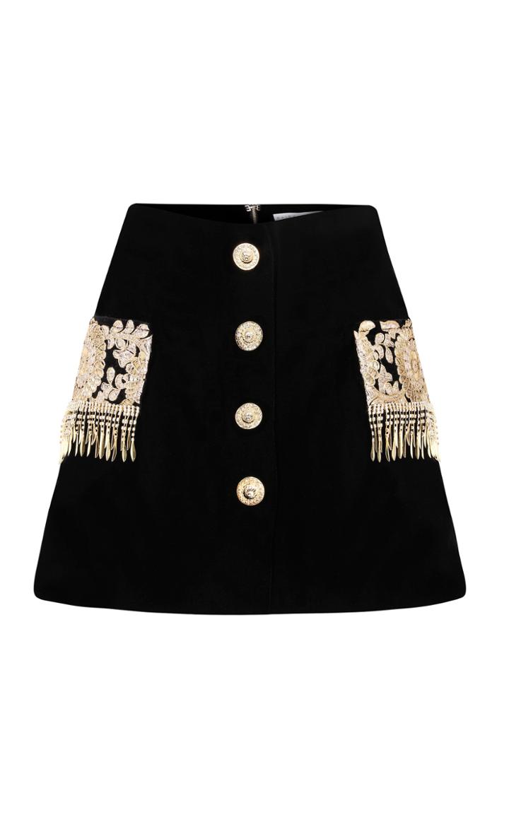 Moda Operandi Raisa Vanessa Embroidered Velvet Mini Skirt