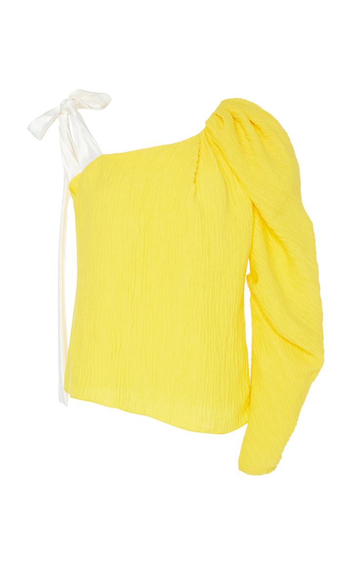Hellessy Cooper One-shoulder Gauze Plisse Top