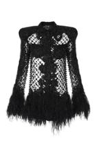 Balmain Feather-trimmed Embellished Mini Dress