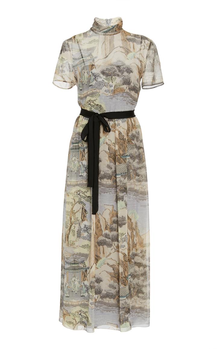 Red Valentino Belted Printed Silk Maxi Dress