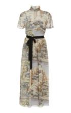 Red Valentino Belted Printed Silk Maxi Dress