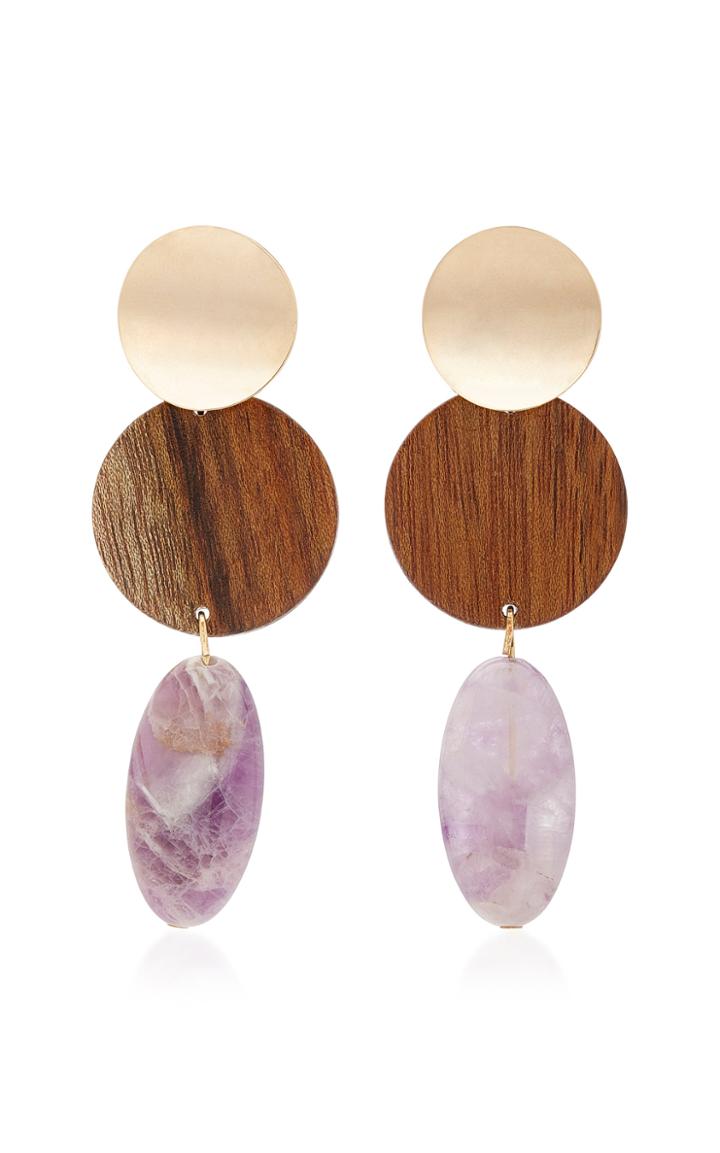 Sophie Monet The Nymph Gold-plated, Shedua Wood And Amethyst Earrings