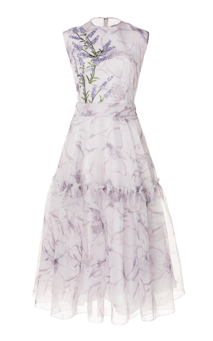Costarellos Sleeveless Printed Silk Organza Dress