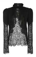 Prabal Gurung Nanpara Long Sleeve Lace Ruffle Back Blouse