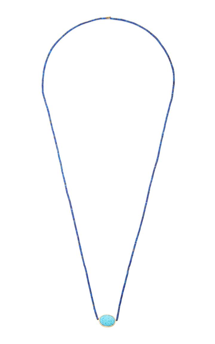 Moda Operandi Luis Morais Yellow Gold Ribbed Oval Stargate Symbol Necklace