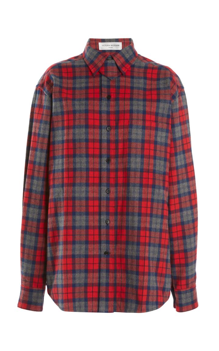 Moda Operandi Victoria Beckham Oversized Brushed Plaid Flannel Shirt