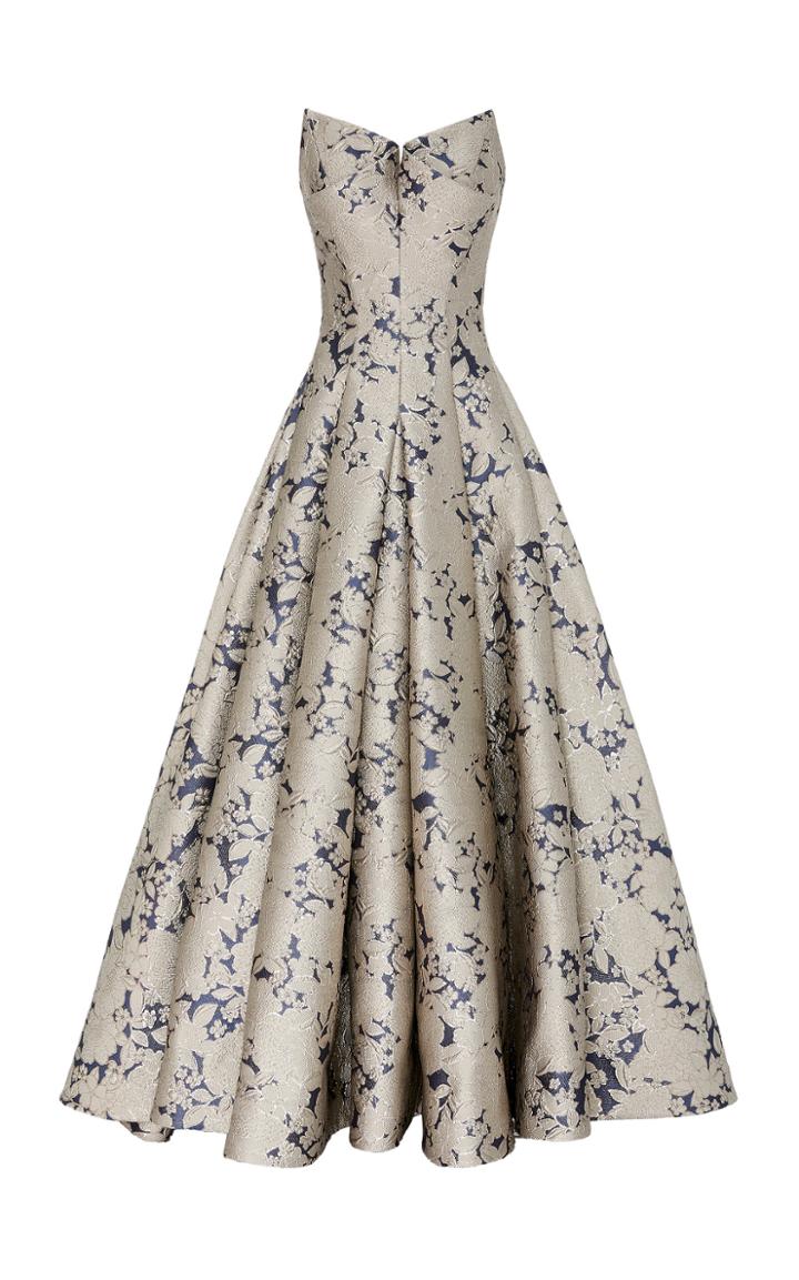 Zac Posen Strapless Metallic Floral Jacquard Gown