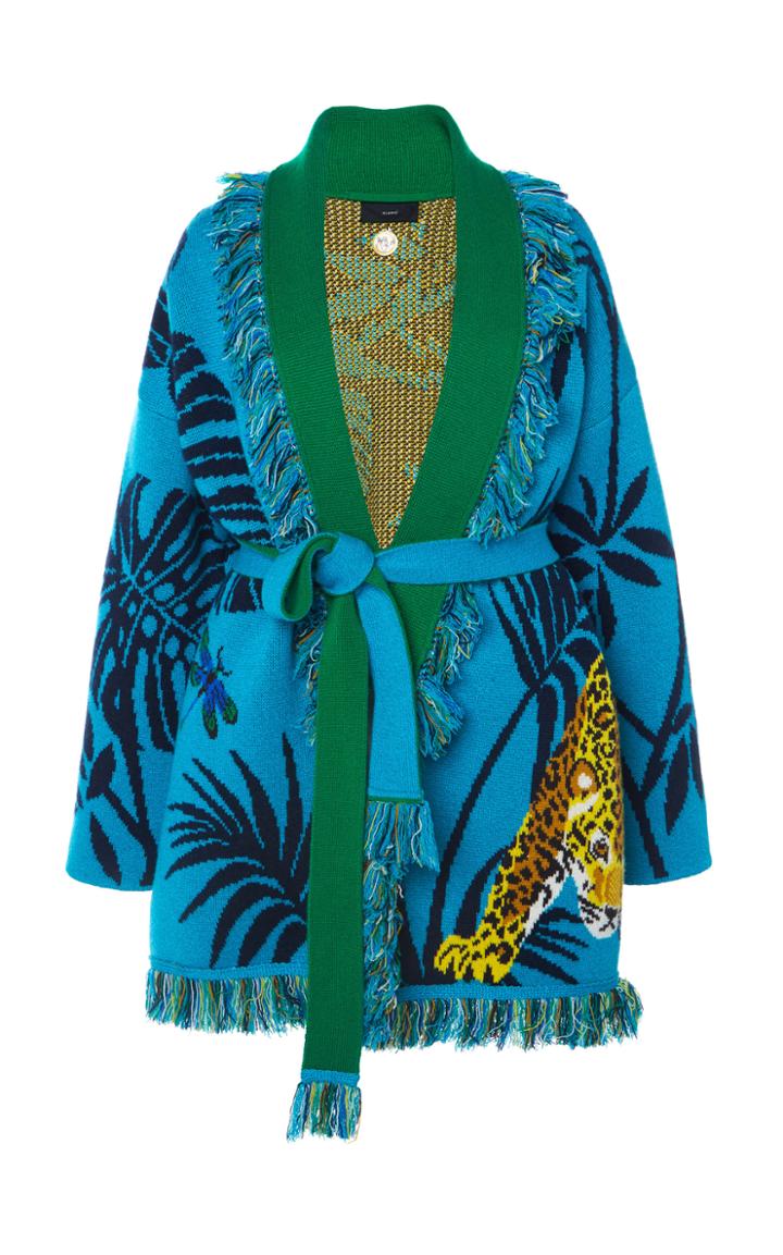 Moda Operandi Alanui Jaguar Jacquard-knit Cashmere Fringed Cardigan Size: Xs