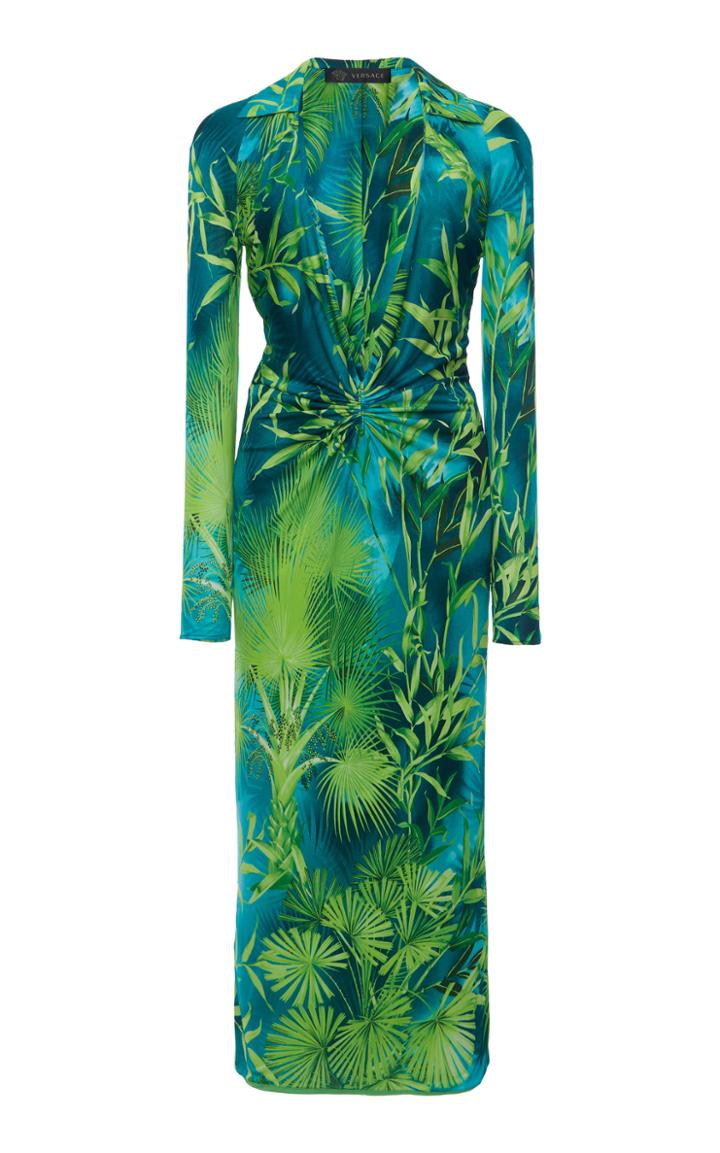 Moda Operandi Versace Printed V-neck Crepe Dress Size: 38