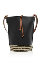 Loewe Gate Raffia-trimmed Leather Bucket Bag