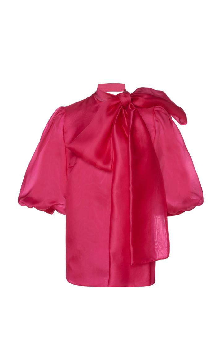 Costarellos Bow Silk Organza Blouse