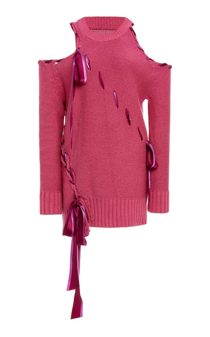 Prabal Gurung Ribbon Stitch Cold Shoulder Pullover