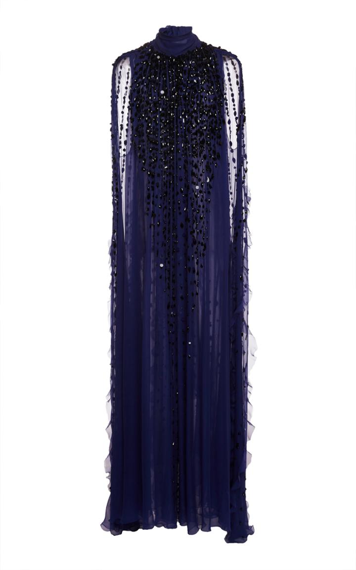 Moda Operandi Alberta Ferretti Chiffon Draped Embellished Sleeveless Gown With Neckt