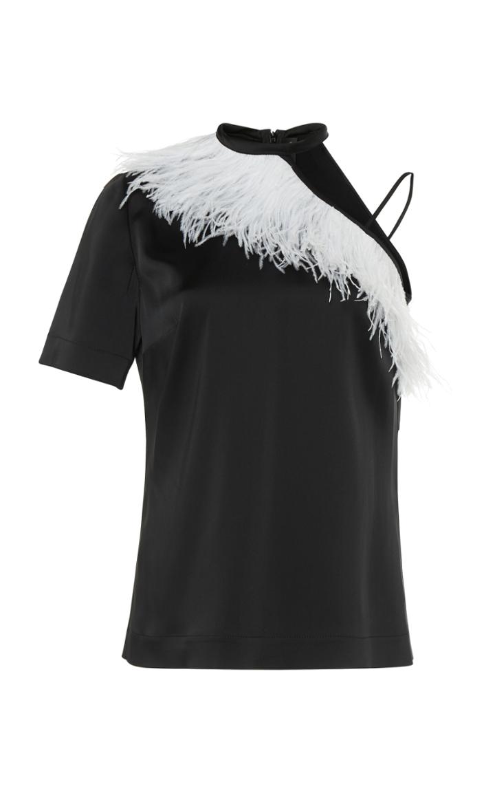 David Koma Feather Trim Open Shoulder Top